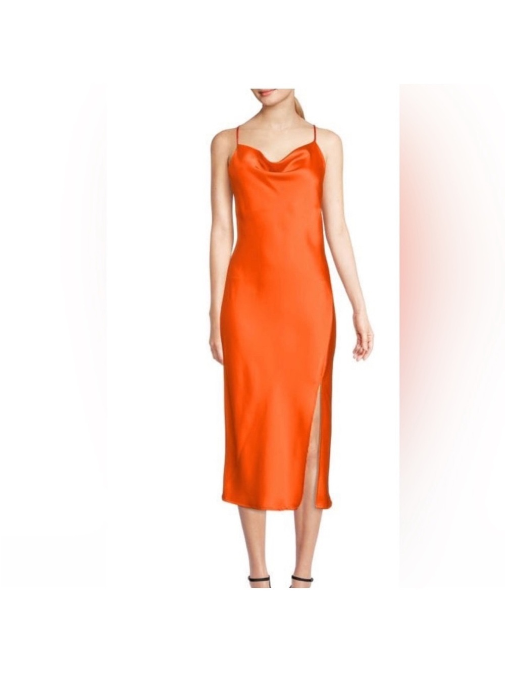 Banana Republic Orange Satin Cowl Neck Midi Slip Dress